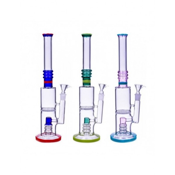 Dual Perc Cylinder Base Bong 16 Inches